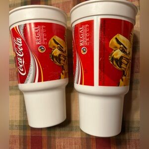 Set of 2 Vintage Coca Cola Red & White Regal Cinemas Regalator Cups